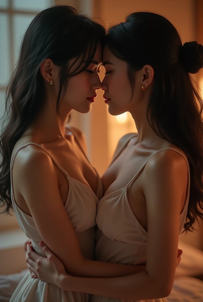 masterpiece:1.2, best_quality:1.3, one woman,two heads, solo, maid, beautiful detailed eyes, beautiful detailed lips, extremely detailed face and body, long eyelashes, maid uniform, tied up, on knees, sensual expression, dramatic lighting, cinematic composition, highly detailed, photorealistic, chiaroscuro, moody colors, dramatic shadows
