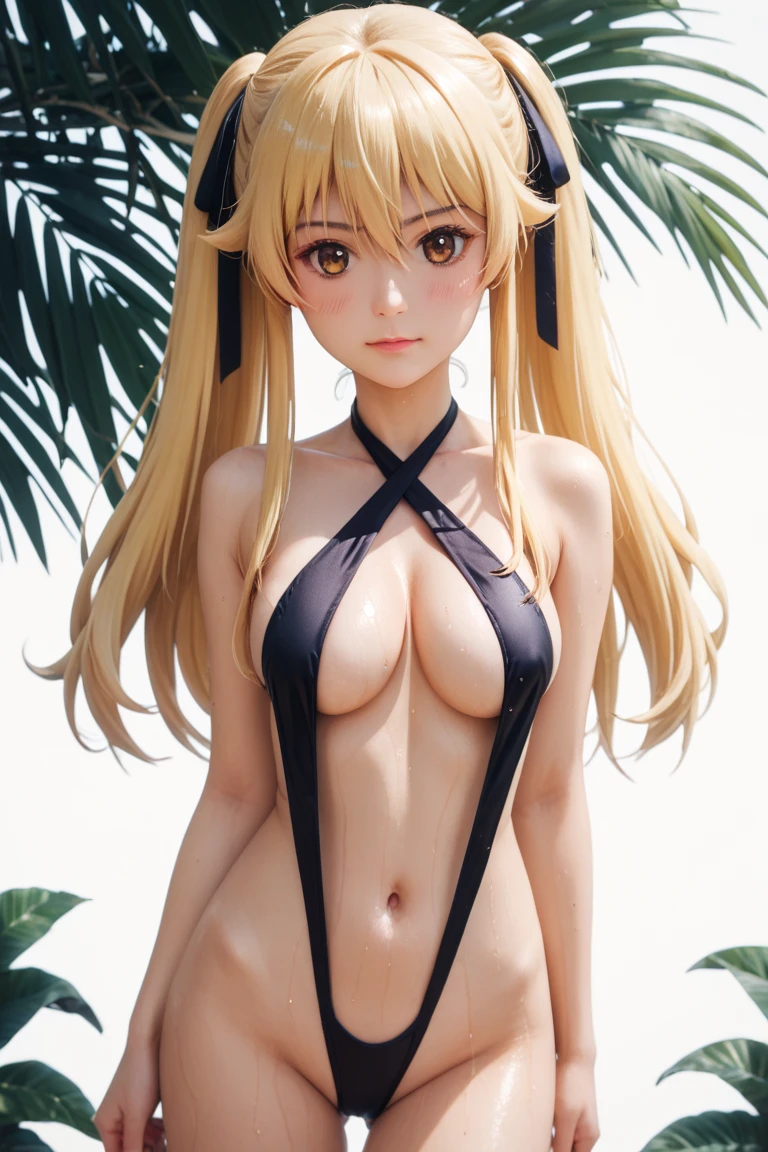 Golden Hair、cute 、Full nudity、A stiff erect penis、pubic hair、Twin tail hairstyle、Yellow ribbon hair accessory