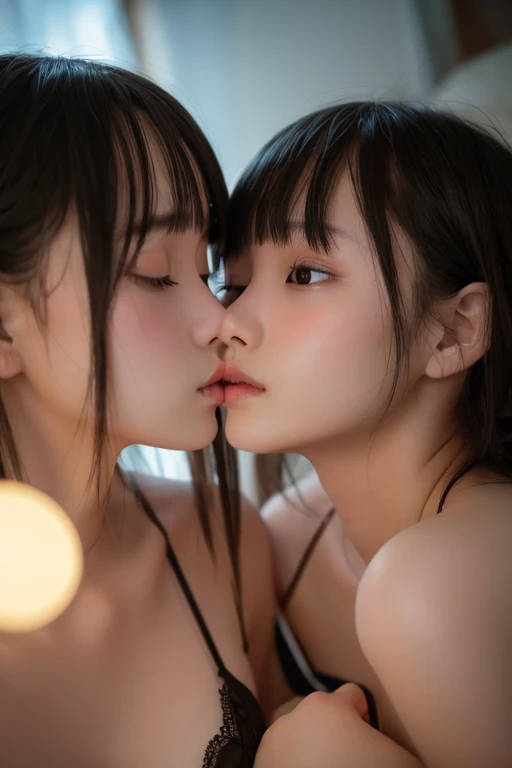(Highest quality, 4K, 8k, High resolution, masterpiece:1.2), Very detailed, (Realistic, photoRealistic, photo-Realistic:1.37)、Two Girls、Japanese、classroom、(Completely naked)、(Hair Color：Random)、(Hairstyle：Random)、((Kissing))、
