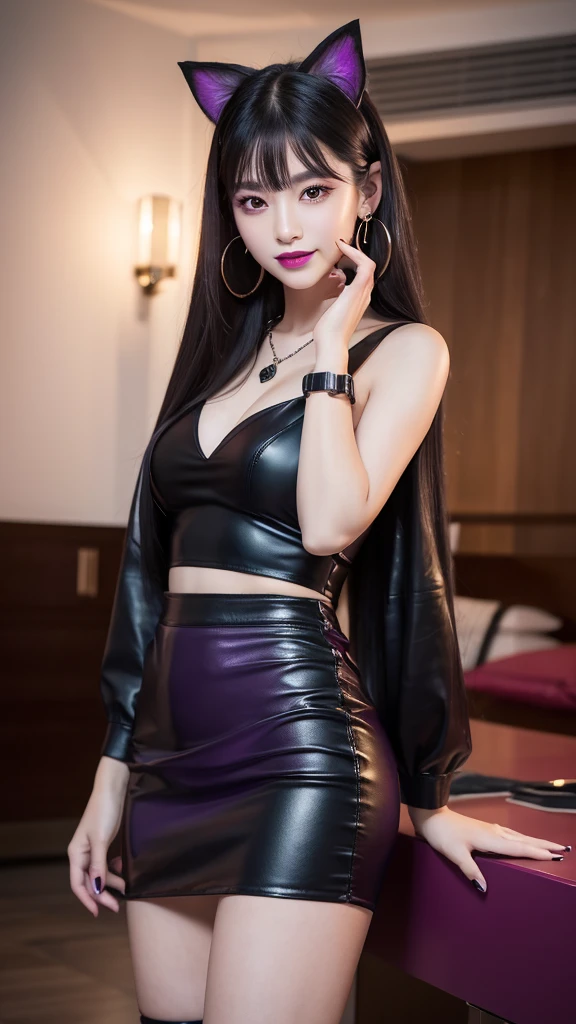 tra-detailed、Japanese、Attractive beauty、seductive adult woman、Pretty Woman、cool girl、brown hair、wavy hair、swept bangs、piercing eyes、hollow eyes、half-closed eyes、Hollow Eyes、Purple Eyeshadow、black lipstick、black lip gloss、dark makeup、smirk、Whisper in my ear、Evil expression、Long Black Cheongsam、Black wide sleeves、pantyhose、Evil cadres、Fallen into evil、brainwash、mind control、evil、Church at night、Swear allegiance、Have lipstick、Are standing