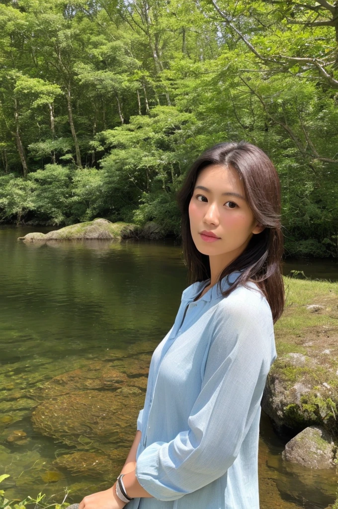 ((Highest quality)), ((masterpiece)), (detailed),Perfect Face,Japanese,landscape,Mature Woman,Upper Body