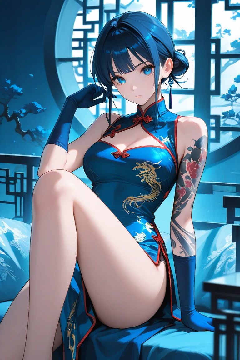 best qualtiy,tmasterpiece,Ultimate Resolution,downy,highly colorful,Cheongsam beauty,A MILF,on cheongsam,Kneeling Pose,(Pointing at you in the ass),Collar,anklets,high-heels,high-heels,Correct posture