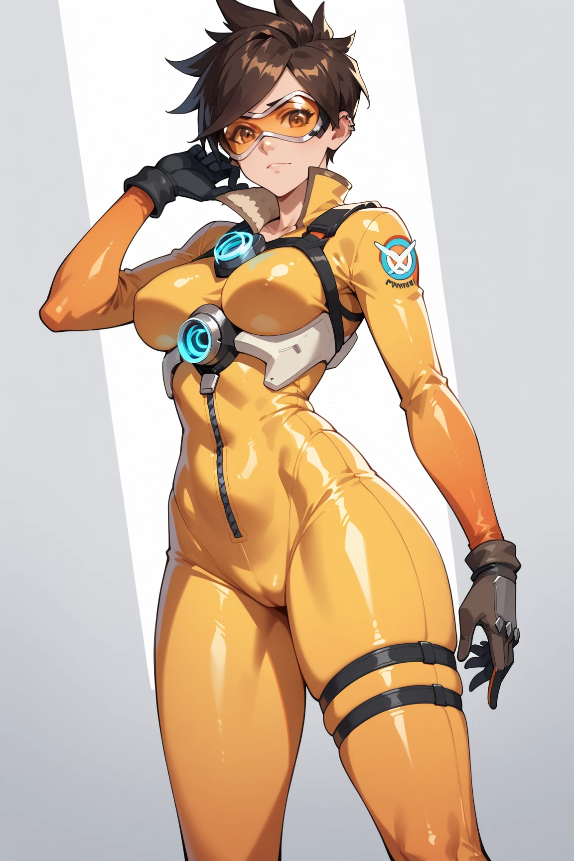 Workwear jumpsuit、Costume with glowing linesを着た女性, cyber punk, Punk Rock, Mosh Pit, (Highest quality,4K,8K,High resolution,masterpiece:1.2),Live Stage、Costume with glowing lines、Large sunglasses,Punkish hairstyle