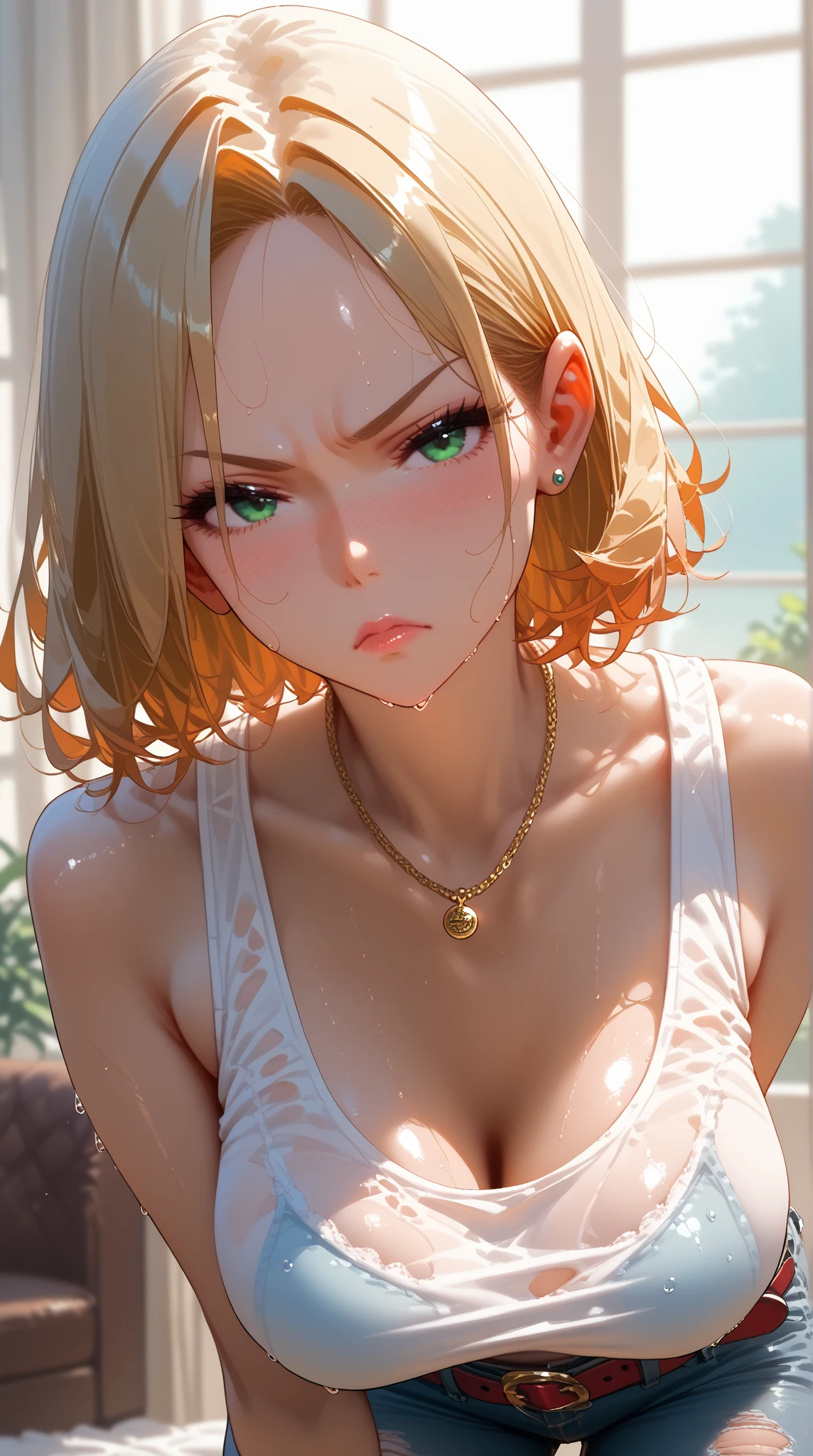 Akane Inui,hair is also a sunflower blonde color and she wore it short, Her bangs reach the height of her eyebrows,She has big, tender green eyes and prominent eyelashes.,anime,Tokyo revengers,in the shower