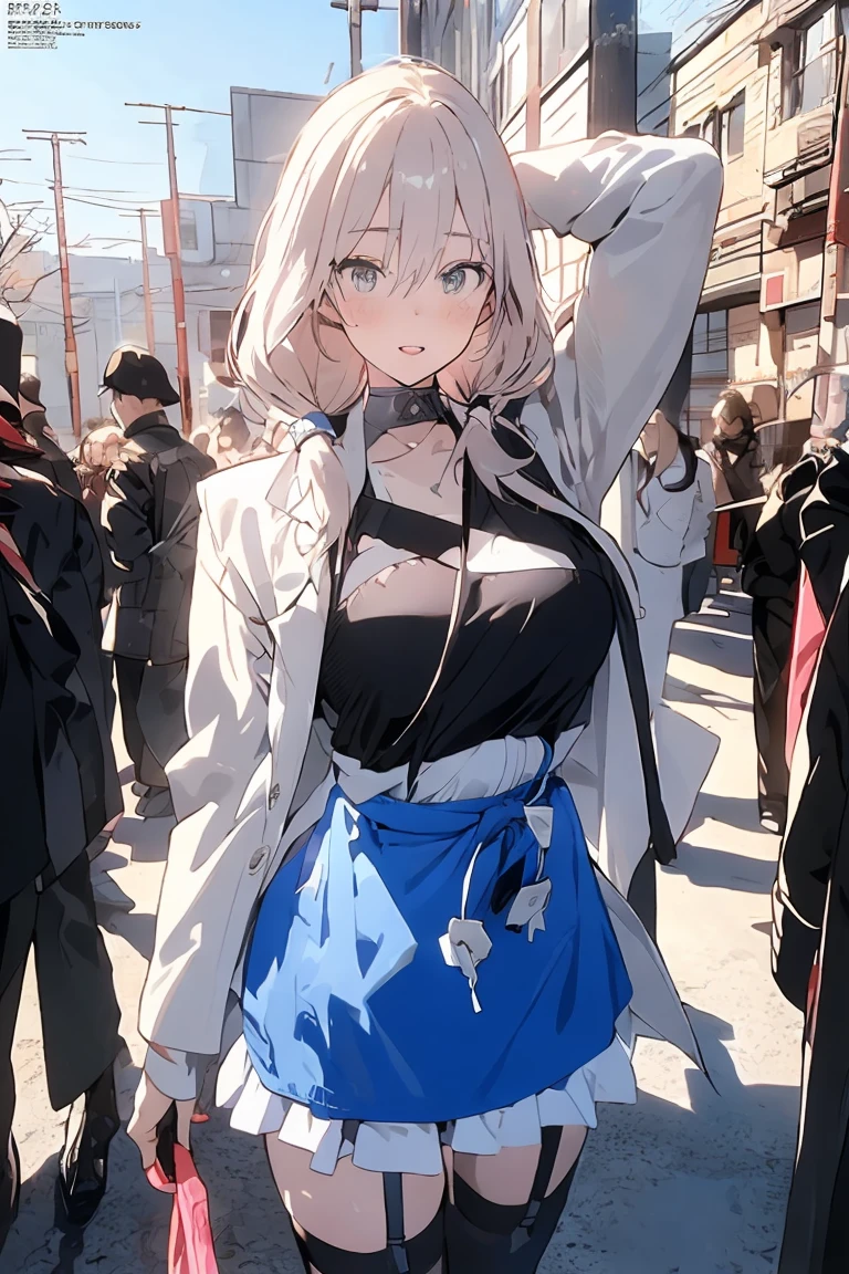 japanese woman、cleavage、pale skin、Mega breasts、20-year-old、bob cut、(((The best)))、//indignant:1.8、high quality:1.3、professional lighting:2.0 Real:1.2、4K resolution、detailed skin、masterpiece:1.1、//street snap、((Facing the audience))、on the street、((Are standing))、
