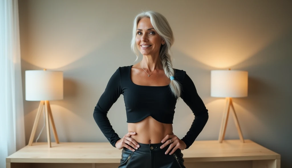 blonde hair brown eyes tight yoga pants yoga position wearing hips visible in the middle with breasts removed 85 years old, blonde hair, seductive look, middle short aged blonde hair, blue eyes, with a lot of wrinkles on the face, old woman, an old body with wrinkles, detailed wrinkles (old women in Europe) suitable eye position, cinematic lighting, , soft light, night time, soft moonlight, detailed background, clear background, middle-aged woman, highly detailed, 8k, office, director's office, clear background, office worker room background, office worker outfit, office worker clothes, ultra detailed background, detailed background, full body showing, full body, full body visible, perfectly visible background, solo, small breasts, crop top, open legs, high stockings curvy hourglass figure,full body shot,On the skin of low-rise super tight silk tights,