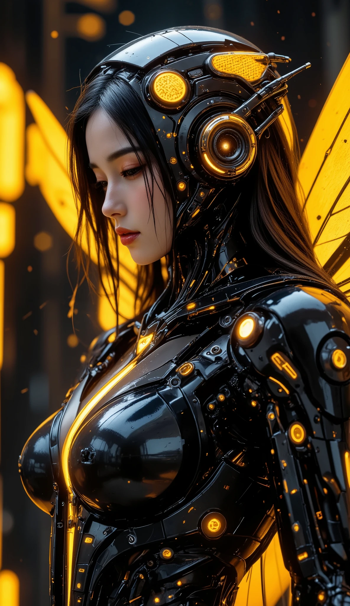 A portrait of a mechanical girl in stunning 8K resolution, meticulously detailed to the utmost realism. The scene is bathed in global illumination, casting intricate shadows that highlight the ornamental details of her metal form. Rendered with Octane rendering, the image boasts sharpness that reveals every intricate part of her construction. The color palette is cool and glowing, reminiscent of Egyptian artistry, with neon accents that add a futuristic flair. The mechanical girl's limbs and face are all machine, adorned with incredibly intricate details down to the smallest components. Her machine skin is a complex network of interconnected parts, including blood vessels merging seamlessly with tubes. She has machine hair and luminous mechanical vertebrae extending from her back, as well as a mechanical cervix attached to her neck, all emitting a soft glow. Standing amidst a sophisticated laboratory, she is connected to an intricate web of millions of wires and cables that link her head and body to various sophisticated equipment, creating a mesmerizing display of technological marvel. This composition is expected to trend highly on CGSociety for its exceptional realism and superlative attention to neon-lit and detailed mechanical elements.
