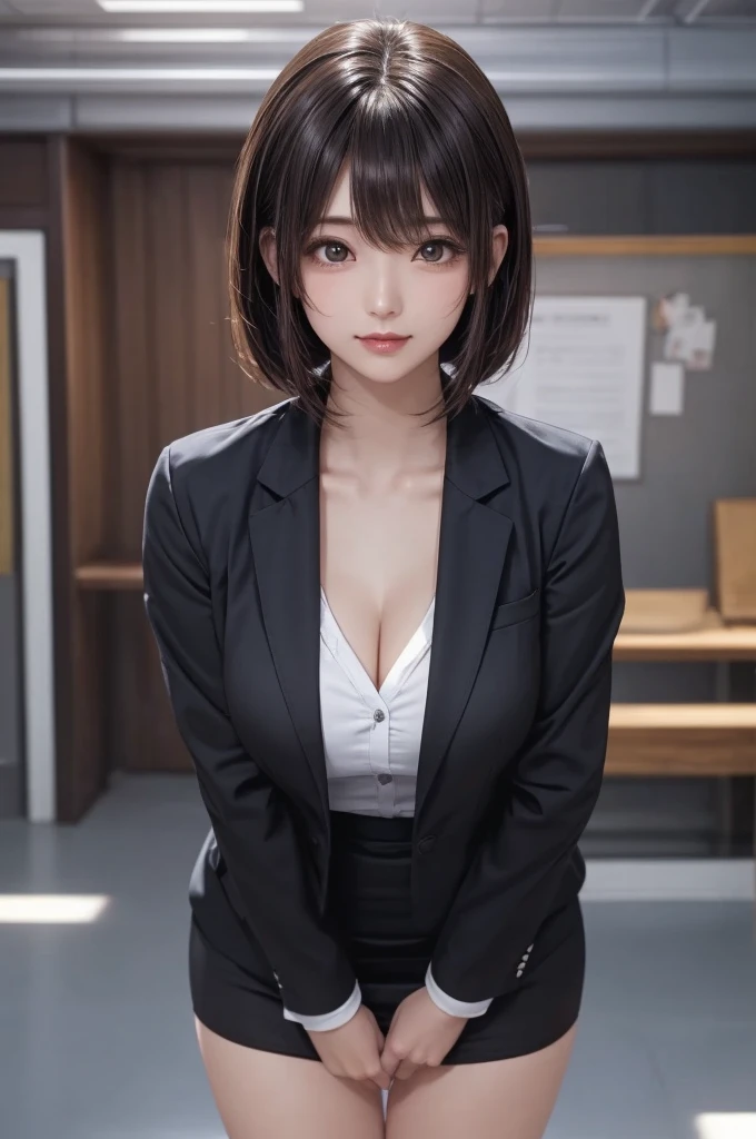 Beautiful lawyer、(High definition、Everything is rendered realistically and in beautiful detail、alone, Age 28、Beautiful symmetrical face、The beauty of the golden ratio、Happy、Beautiful Teeth、Intensely accentuates the eyes、Tabletop、Highest quality、Best image quality、Ultra detailed face、Detailed lips、Detailed eyes、double eyelid、bangs、bangsのある、Brunette bob hair,A beautiful long neck with ears sticking out、Beautiful décolletage、 Black blazer、White dress shirt、Tight micro mini skirt)、Reading at a desk、at the library、(Glamorous Body)、(Huge boobs)、Cleavage、Perfect hands, Perfect Fingers, Perfect breasts, Exactly, Perfect body, Perfect Face, Perfect Image Realism, Detailed Background, Detailed costume, Micro Bikini、Unbuttoned shirt、Lewd Librarian、Hyperrealism、Photorealistic、Unreal Engine、Maximum resolution 8K, (masterpiece), Very detailed, Professional、(Four fingers and a thumb、Correctly drawn five fingers、Perfect Anatomy)、