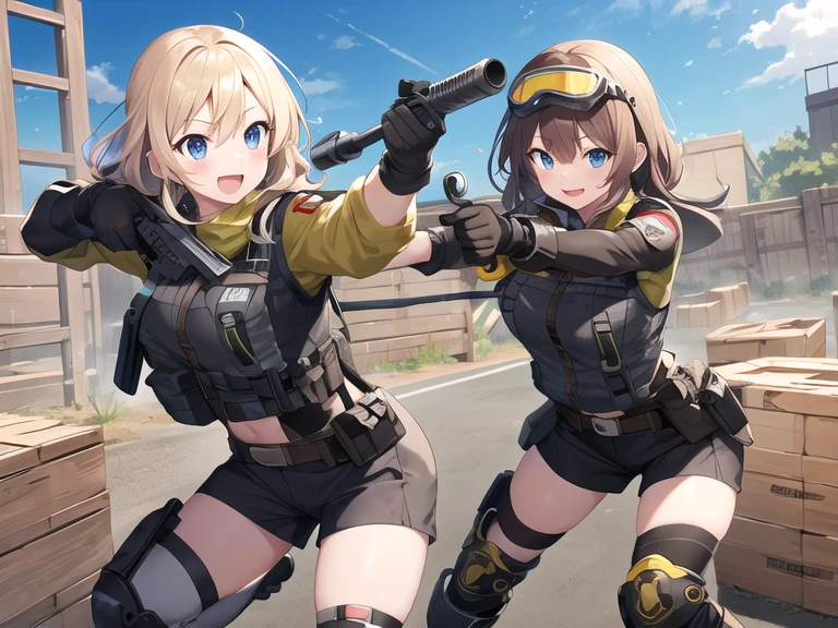 2 ragazze diverse viste da dietro,ass support,guardandole da dietro,large full ass,large full breasts,felice di stare con te,enorme culo,enormi tette,ultra-highres, ultra-detailed, best quality,perfect hands,2 ragazze,2 Titanfall 2 pilots uniform girls,hi-fi city background,2 girls,Titanfall 2 helmets,happy face,:D,2 girls
