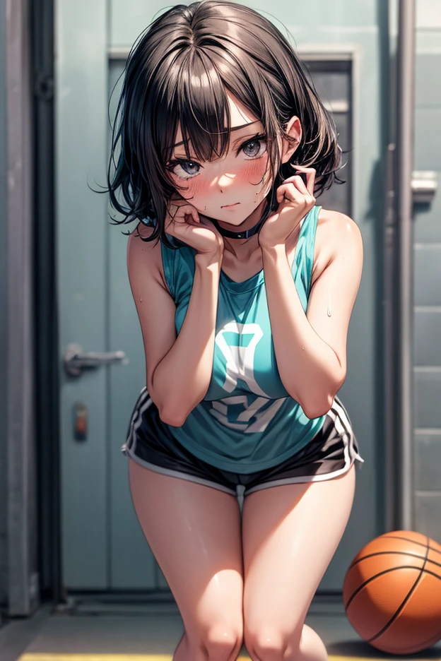 top-quality、Full limbs、complete fingers、Slender beauty、ssmile、Wearing a school swimsuit、Wear knee-high socks、darkened room、Kneeling、Hide your crotch with your hands