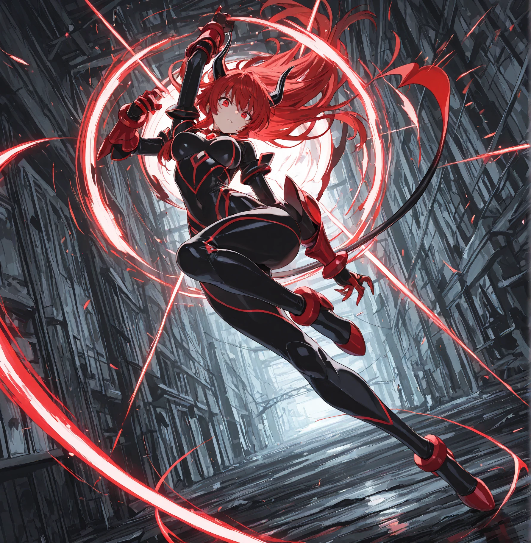 Thea 2: Wanostyle Art, Woman With A Spear, Red Hair, Masterpiece, Best Quality, Hyper-detailed, Glowing, Slender Skin, Small Breasts, Sensual, Shoulders Showing, Dynamic Lighting, High Resolution, Sharp Focus, Depth of Field