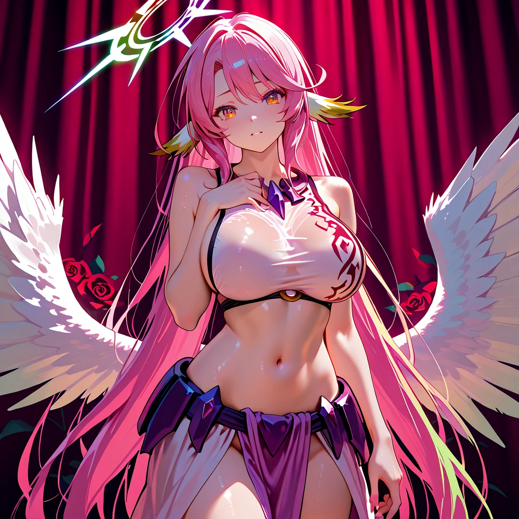Highest quality、Anatomically correct、Black wings grow、disaster々Cool atmosphere、beautiful、One woman、devil、Female Demon King、Dark Places、Dark Skin、High-pressure attitude、An evil look、It has a tail、Staring at this、 Dark Background、naked、Mature Woman 、With legs apart、 No clothes、Crouching、Facing forward、Leg spread、Sticking out tongue、Pink Hair、全naked