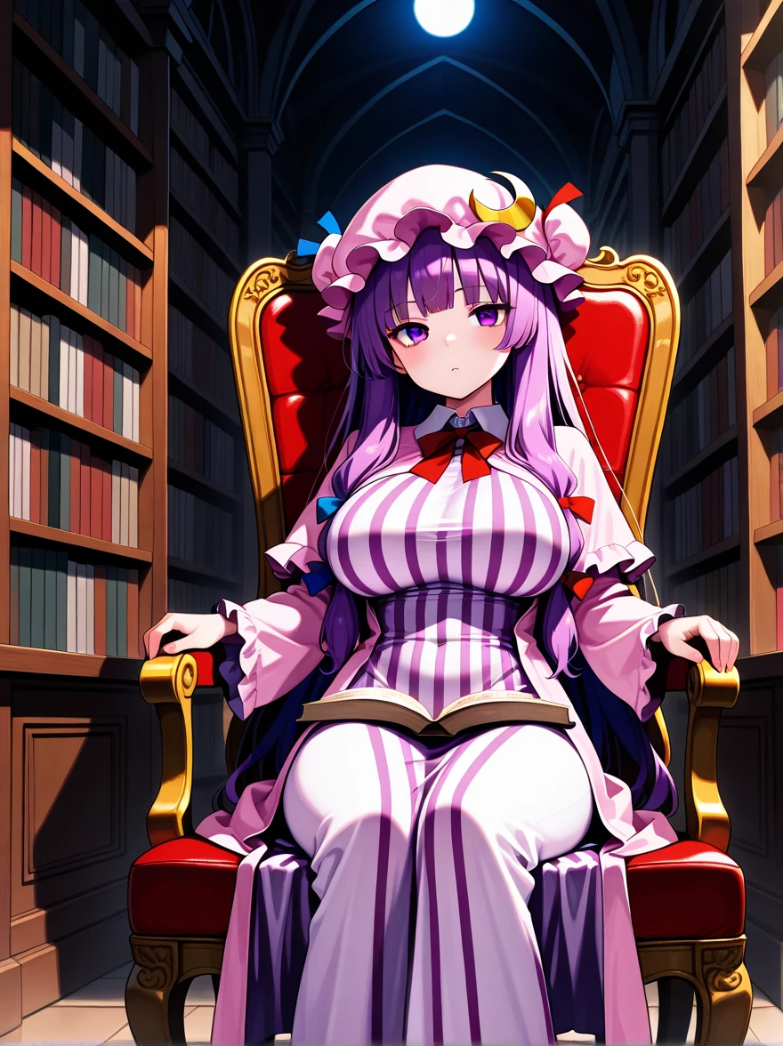 One Girl, Big breasts bigger than her face, Hair ties, 22-year-old girl, Beautiful and delicate face, Stereogram, Exact ratio, Japanese model, White skin, Long legs, Highest quality, 8k, Super Detail, Real Skin, Skin Details, Beautiful Eyes, Slime-ified, Atmospheric perspective, Big Breasts, masterpiece, Full of embarrassment, Anaglyph, Round eyes, Redness in the ears, Surrealism, Cast a Shadow,Perfect hands,Perfect Legs,Patchouli Knowledge, Frowning, I have a book, In the library,Sit on a chair