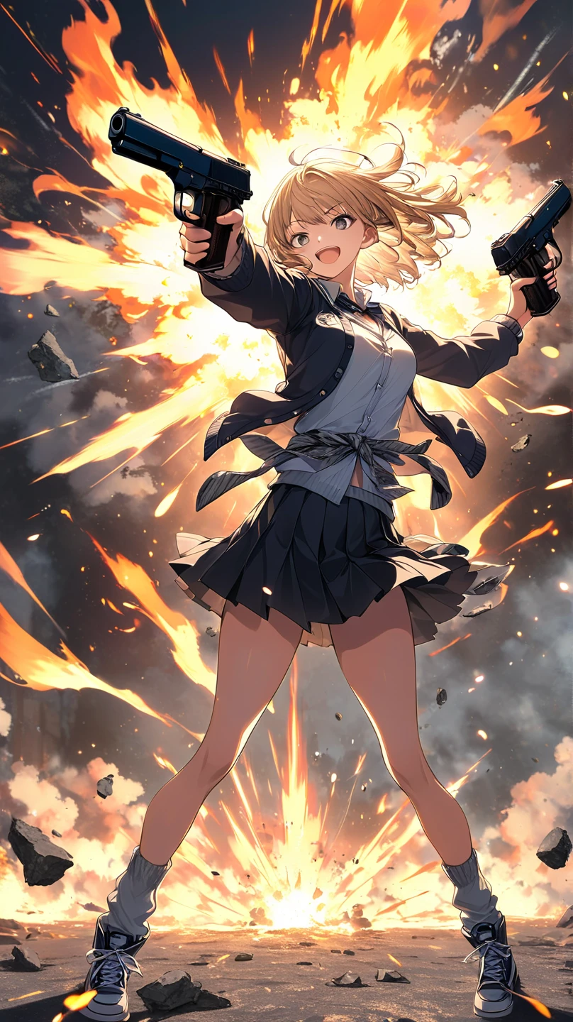 Black gal、bad、Mischievous Smile、Gal Makeup、Naughty、long hair、Blonde、Sunburn、Brown Skin、Nsfw、masterpiece, high quality, 4K, HDR,, Stable Diffusion prompt: with , wearing a white blouse and Brown skirt, white panties visible, navy socks and brown loafers, in a state of arousal and trembling with sexual climax,simple illustration style, In a nichijou (everyday life) setting
