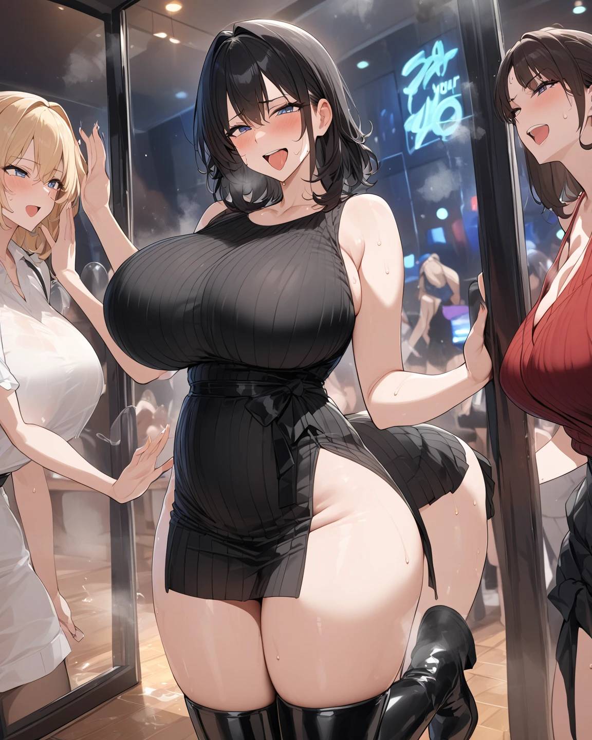 Size comparison:1.2, 5girls, 4girls, multiple girls, futanari:1.2, lineup, huge breasts, large breasts, small breasts, height difference, hyperpenis, flaccid, side view, completely nude, huge penis, large penis, small penis, penis size difference, multiple penises:1.3, size chart:1.5, age difference, , mature female, oppai loli