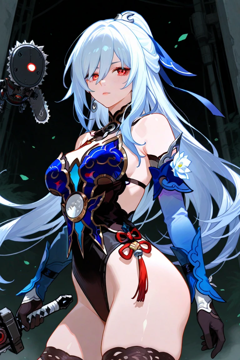 arnice, 1girl, bare_shoulders, belt, boots, breasts, gauntlets, goggles_on_head, long_hair, looking_at_viewer, simple_white_background, std, beautiful, amber colored yellow eyes, nonchalant, calm, portrait chest to head, focus on face, hd, detailed face, close view face only, (masterpiece:1.2), (best quality:1.2)