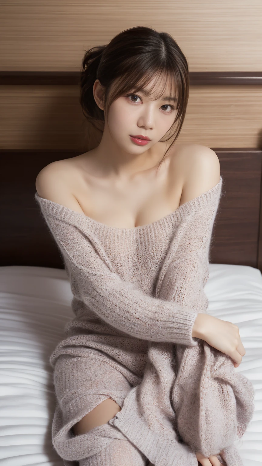 dark brown hair、light brown eyes、Japanese actress face、 lady、I'I like him and I'I'I am about 40 years old.、(intricate details:1.2)、(which one is the top?:1.4)、 (ultra high resolution:1.2)、ultra high resolution、(finely tuned)、(detailed facial features)、nffsw、8K resolution、D cup size breasts、long hair、bedroom、sleeping in bed、I'm sick and in bed、A painful look、luxurious space、relax、、,full body photo、beautiful feet、pink pajamas、beautiful feet、she, extreme details, very detailed, realistic, hourglass body, obscene pose,、、I cry a lot、tears、(auraroid photo:1.2)、A masterpiece of transparent painting、8K、32k、highest quality、(Details of both eyes)、Put your head on the pillow、Place a towel on your forehead to cool down、