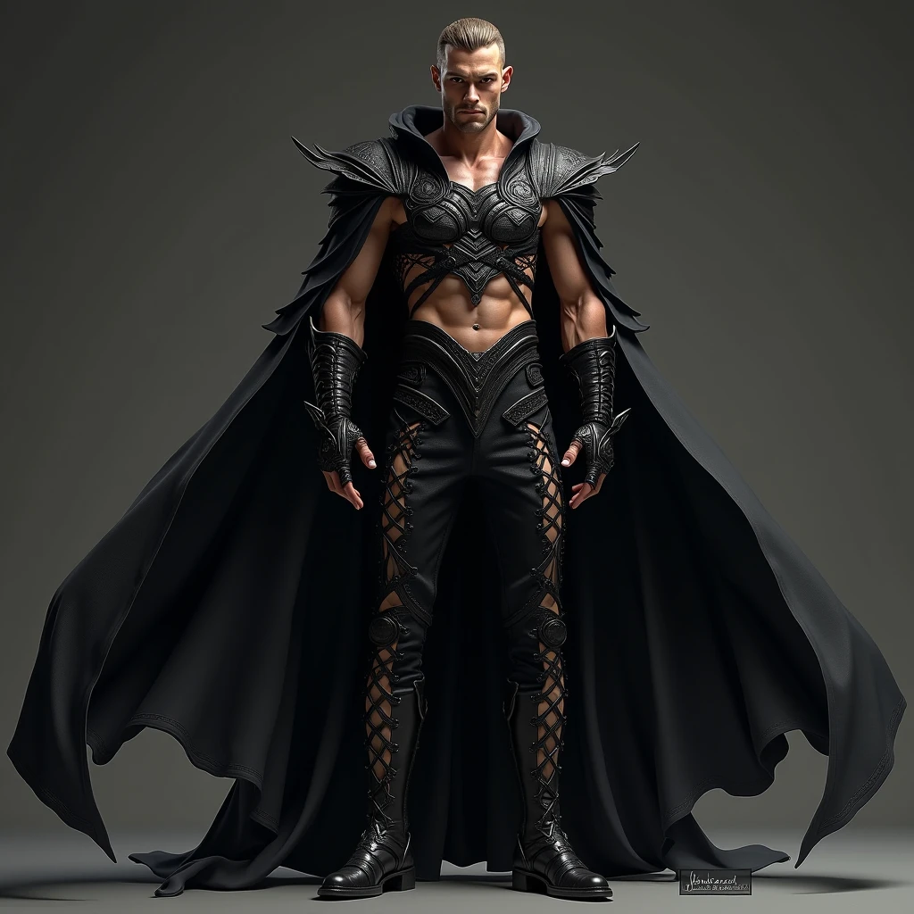 ((Masterpiece, Highest quality)), Detailed face, dramatic lighting, dark colors and atmosphere, (full body:1.3), Full of details, frontal body view, back body view, Highly detailed, Depth, Many parts, Muscle boy with short black hair,handsome man, man tall, pectoral muscles, abs