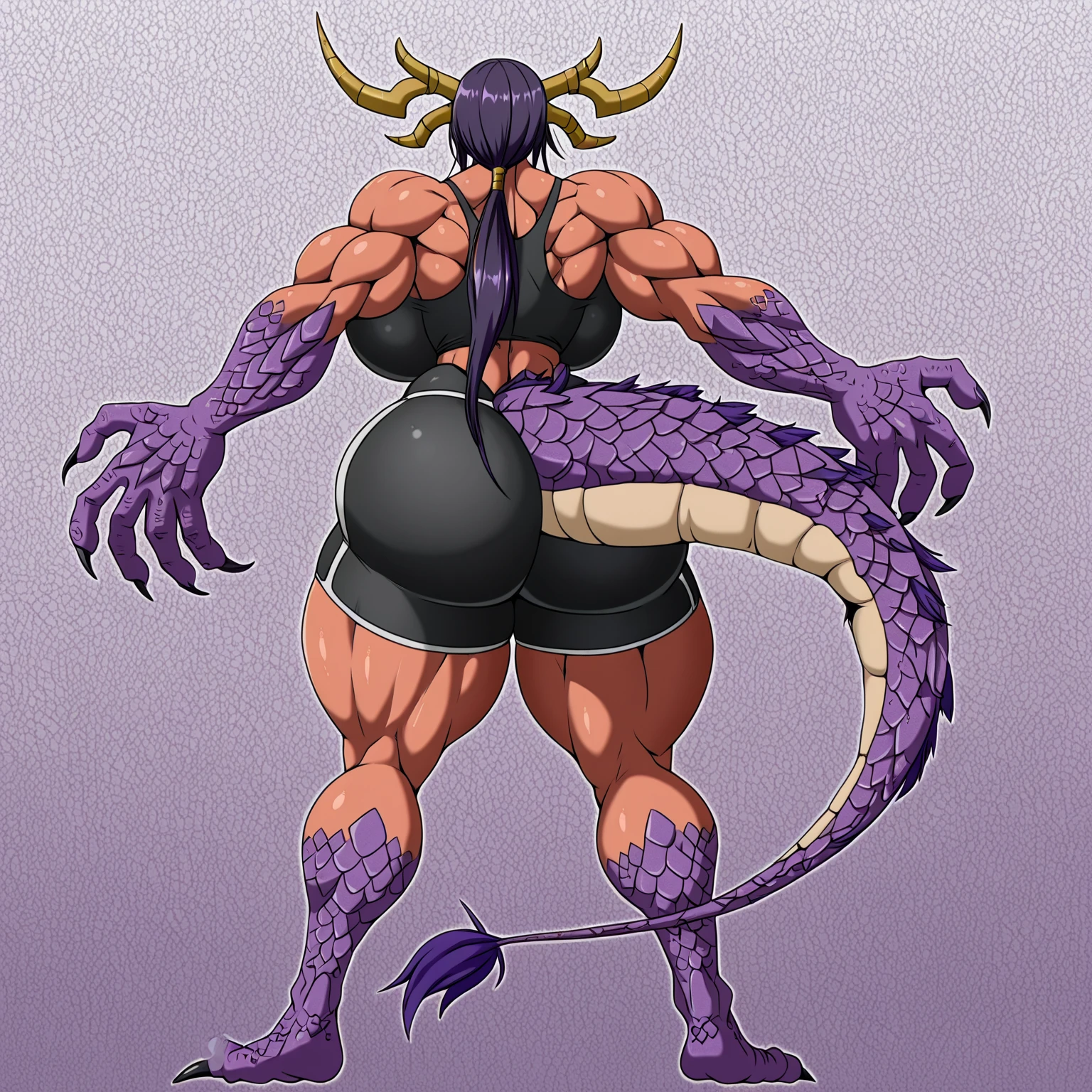 Yamato, ninomae hair, ninomae tentacles, gigantic muscular body, huge breasts, 4 arms, full body.