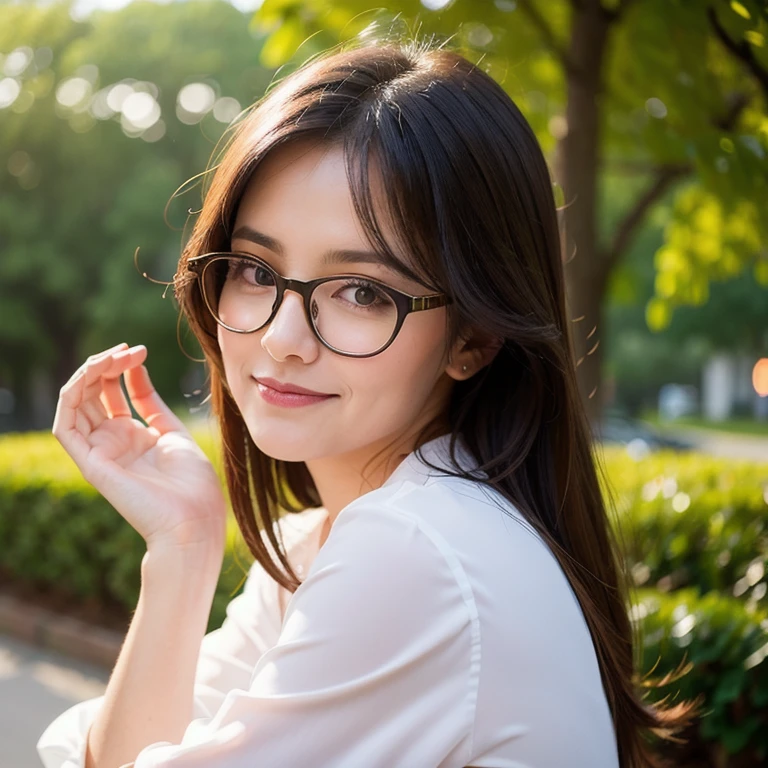 (highest quality、table top、8k、best image quality、Award-winning work)、one beautiful woman、(50 year old mature woman:1.1)、(wrinkled face:1.1)、alone、perfect beautiful composition、most detailed perfect face、emphasize body line、(Elegant formal blouse:1.1)、(romantic and vivid sunset:1.2)、(You can see the natural scenery outside the window:1.1)、epic movie lighting、(perfect round elegant glasses:1.1)、(straight long hair:1.1)、slender body、small cleavage、(A bewitching smile looking at me:1.1)、The most natural and perfect high school classroom background、Strongly blurred background、The most natural and perfect regular desk and chair arrangement、natural makeup、Ultra high definition beauty face、ultra high definition hair、Beautiful eyes in super high resolution、(Ultra-high-definition skin beauty:1.1)、Super high resolution glossy lips、(accurate anatomy:1.1)、ultra high definition hair、(close up of face:1.4)、(Beautiful skin with strong illumination:1.1)