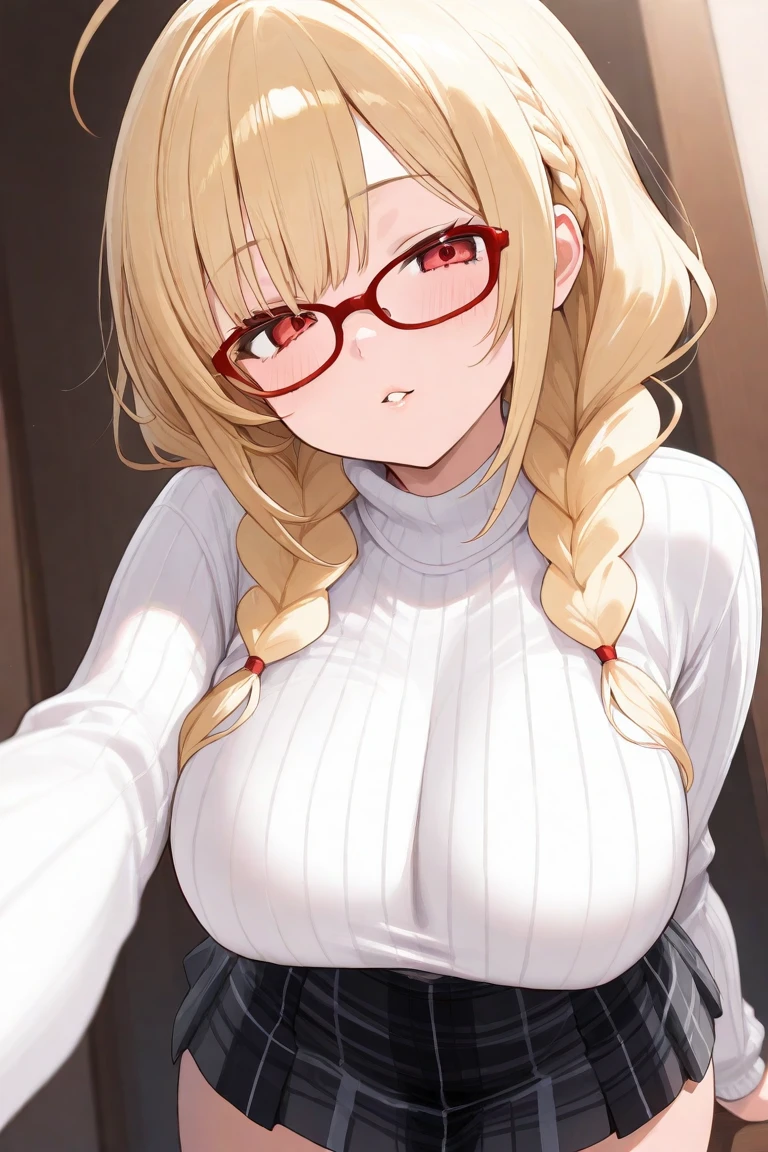 (masterpiece), best quality, high resolution, extremely detailed, detailed background, cinematic lighting, beautiful woman, bunny ears,.yellow eyes,.pastel pink hair, plaits, juicy lips, shiny skin, glasses