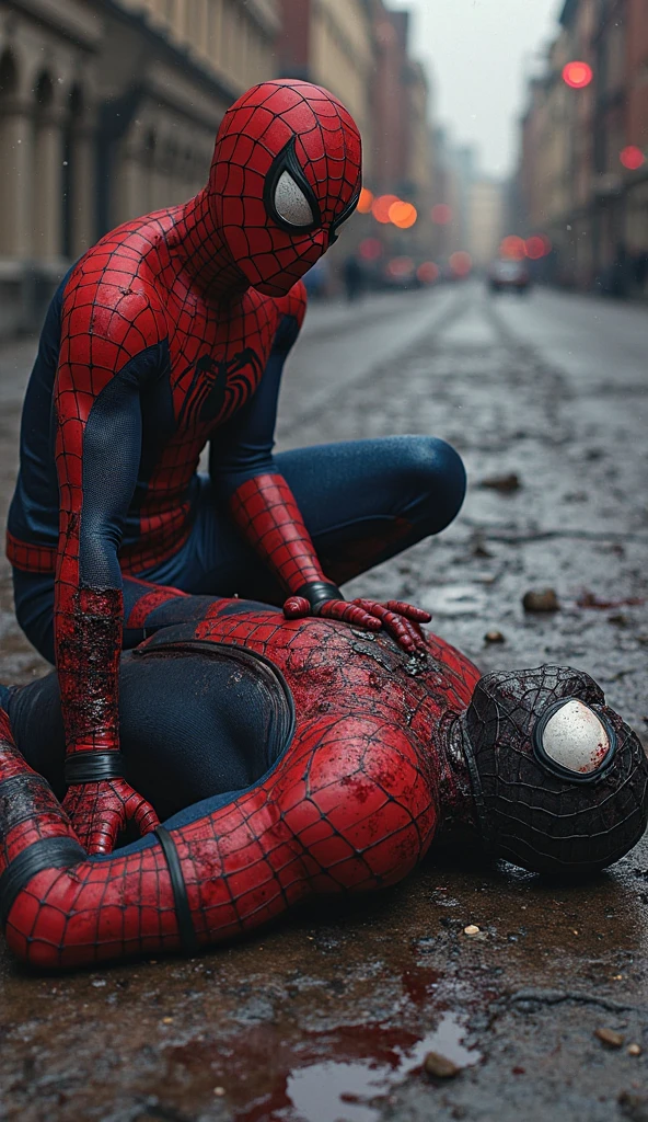 Two spidermans dead st ground