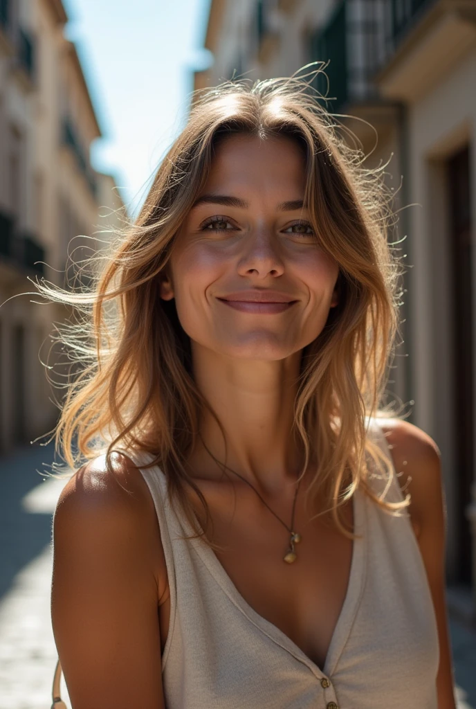 mulher sorridente em camiseta branca com brincos em frente a um espelho, imagem de perfil, 30 anos de idade mulher, Mulher de 30 anos, foto de perfil headshot, sem maquiagem, Christina Kritikou, Mulheres de 30 anos, sorrindo e olhando diretamente, 32 anos, Morena Baccarina, bonita e sorridente, ultra realista, hd, obra prima mandy moore, sketchfab