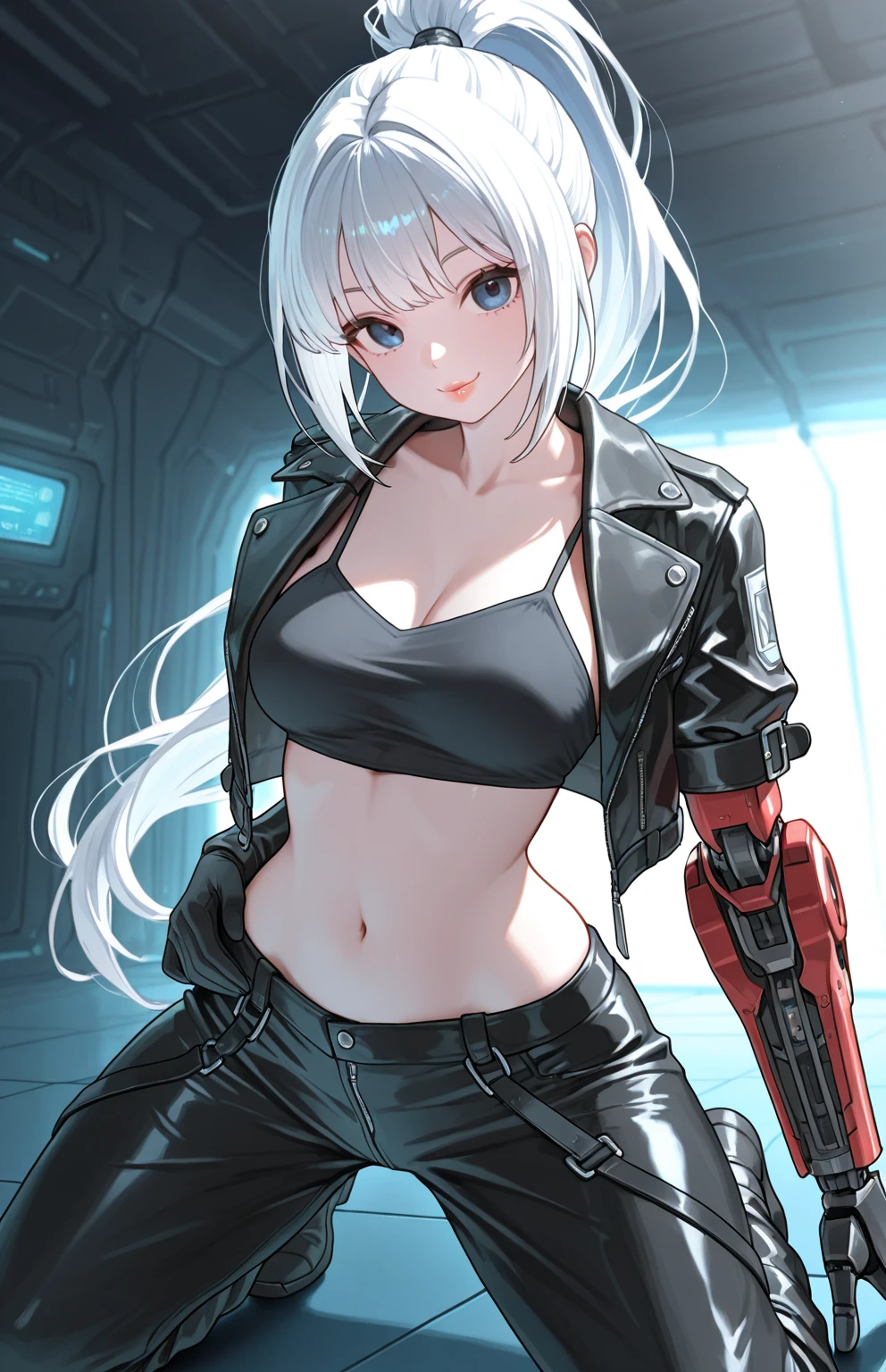 (lifelike, high - resolution:1.3), 1 girl with a perfect body,slender body, Super fine face and eyes,assasin, dark makeup, shiny skin,white hair, (girl caught in a sex machine),Expose cleavage, (sex machine, restrained, bound, bdsm, object insertion, smachine) (wet skin, shiny skin)