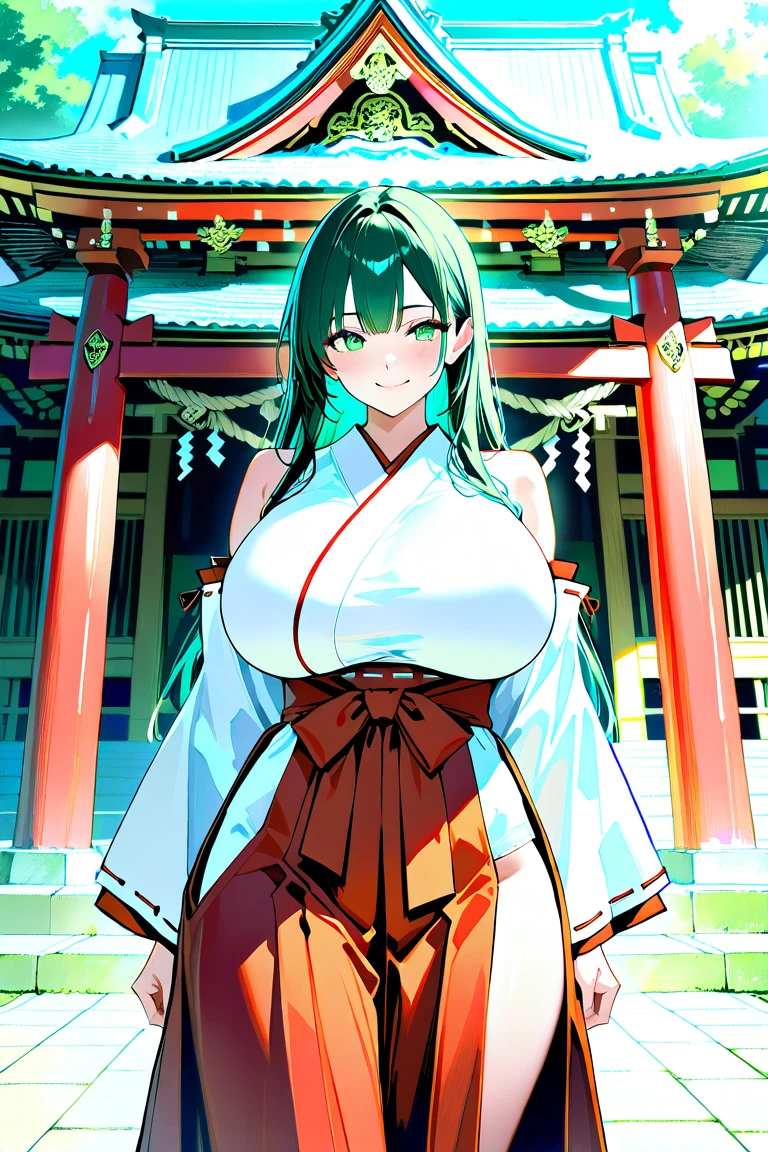1girl,looking at viewer,very long hair,yellow eyes,braid,frills,japanese clothes,kimono,apron,maid headdress,wa maid,<lora:Squeez_Style-10:0.8>,shrine,