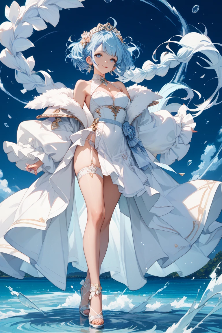 ((work of art, best qualityer)), 精致的面容,Kizi,all-body,Standing photo,perfect body proportions,gorgeous eyes,FantasyStyle,extremely pretty,transparentes,clouds,water ripples,transparentes,fun、May,lace,star decoration