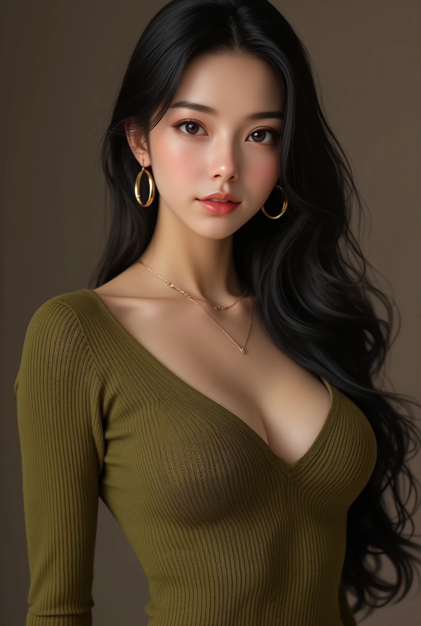 full-body shot，High target necked knitted dress an asian japanese woman，40 years old，big eyes，elegant temperament elegant temperament，best quality), Practical, (The real situation,40 years old， There are intricate details, 景深内容Very detailed, This is a perfect face, Perfect body, Large Model, Mature woman, High target, Leg length, ，High target heel，outdoor，Bokeh，Long eyelashes,深色Eyeshadow，涂Lipstick，Heavy makeup face，Very detailed,Middle-aged women,(Hanging),Upper limbs, cosmetic, (Lipstick: 1.1), (Eyeliner: 1.2), mascara, Eyeshadow, curly, Ear nipple rings, necklace, Black greasy pantyhose, Huge breasts,Long-legged pantyhose，