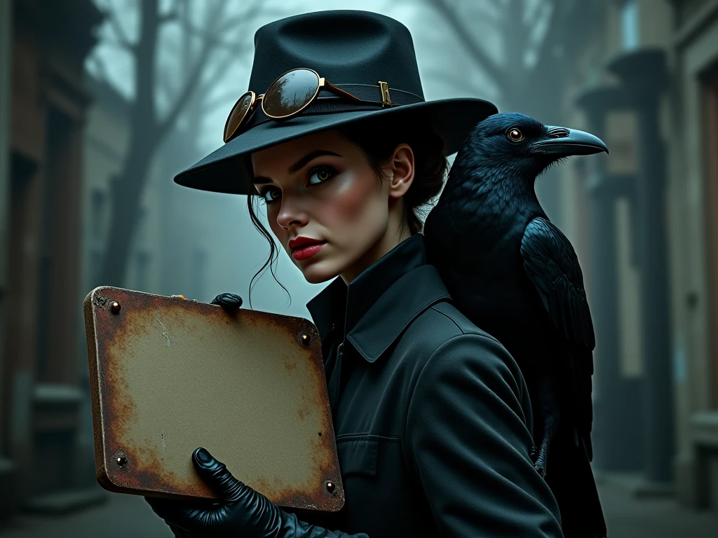 A woman in a black coat. She puts on her hood. A hood with a single eyeball. I grin. She carries the coffin on her back. A crow rests on her shoulder.