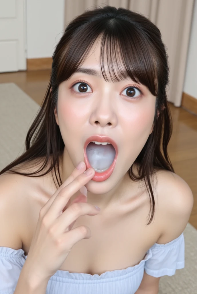 (((Lick the head of the penis with your tongue:1.6)))、(8K、Ultra-high resolution、Highest quality、Masseter muscle area、Photorealistic、Ultra-high resolution)(Huge boobs、Quite large breasts、Very erect nipples:1.18),Japanese Girls,(Ultra-realistic),(Super Photography Style),One Girl,((whole body)),Twin tails,(),(((Blowjob:1.2))),(Cute face),(((Completely naked))),(Face close-up),,Ahegao,((Open your eyes wide and smile,Kissing the dick naughtily:1.3)),((Deep Throat:1.4)),((Kissing the penis)),Leg spread,low length,Bow-legged,Blowjobチオ:1.3,Semen ejaculates from penis 1.2,(Semen smeared all over the body:1.3)、(front)