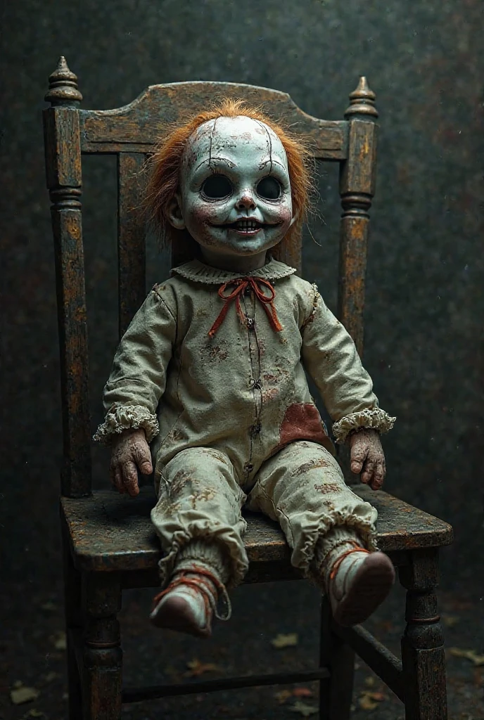 A photo of a Nazi Germany puppet doll boy dressed in black and red, reminiscent of World War Two. The doll has blood on its hands. The background is dark.