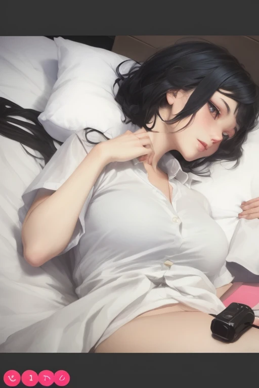 black haired man lying face up, short fuzzy black hair, handsome roguish male, matching perspective, matching lighting,