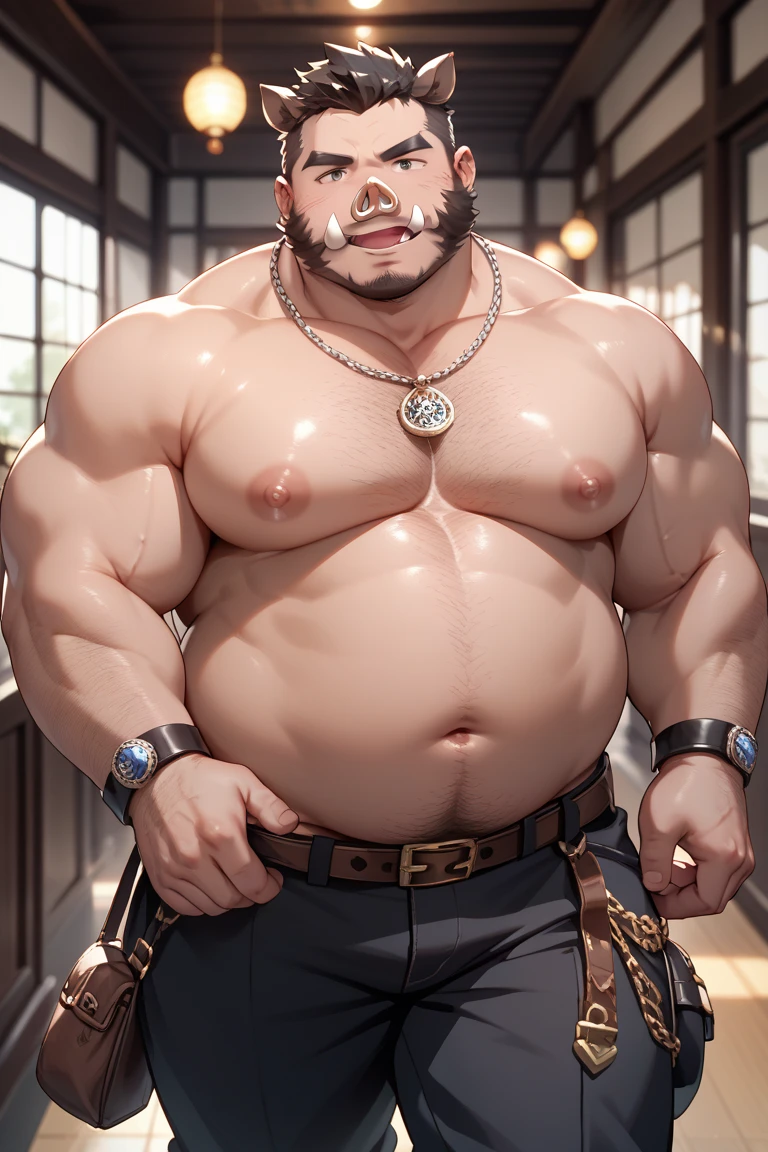 ((best quality)), ((masterpiece)), (detailed), perfect face, perfect eyes, perfect anatomy, perfect shading, Bara furry, anthropomorphic Tigon, Huge pecs, suckable nips, large golden nipple rings, thick chest hair, curly chest hair, whispy chest hair, bushy chest hair, carpet of virility, happy trail, very defined chest, striated chest, veiny chest, scarred chest, chest covered in tattoos, broad shoulders, big biceps, thick thighs, abs, very defined abs
Pastel colors, soft shading, soft colors, vivid colors