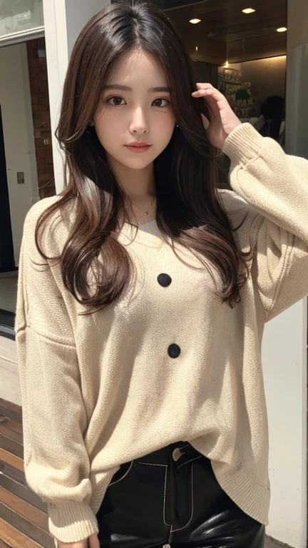 (masterpiece, best quality, 8k, RAW photo, beautiful and aesthetic:1.2), complex detail, Indirect light, photorealistic,
((woman:1.5)), Aran sweater blazer layered over a blouse and tailored pants with loafers,
<lora:CatKang:1>, catkang,