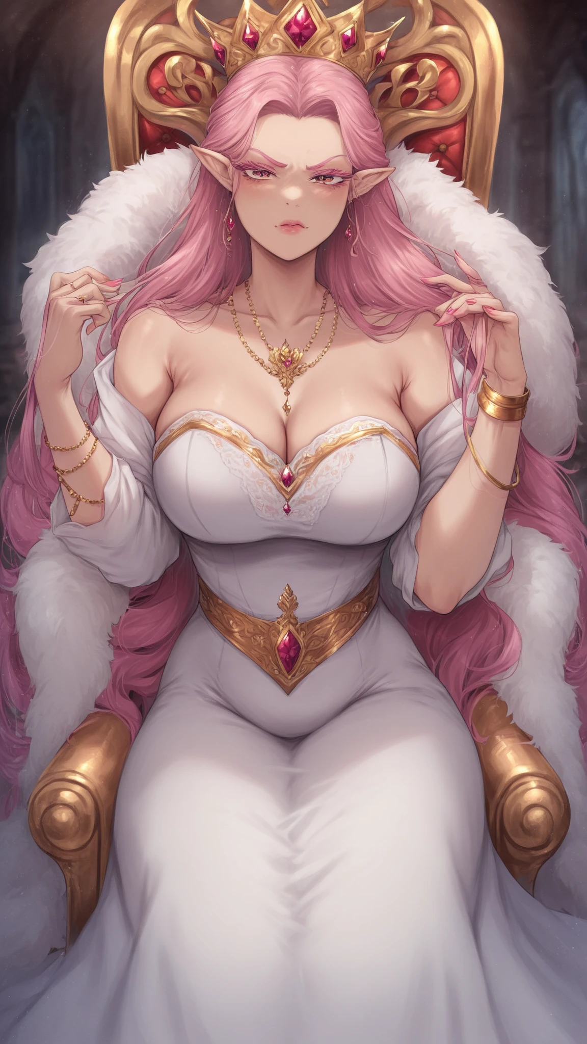 (Artwork),(best quality:1.1),(ultra-detailed),best illustration,fine details,(portrait:1.1),(intense FULL BODY close-up),watercolor drawing)floating,1 elf girl, Alone, 18 years old, voluptuous, (extremely delicate and beautiful face), (detailed pink eyes), thick pink lips, (disheveled hair) female elf, huge breasts, (wearing a short white tunic), soft and lazy, (simple background :1.2) full colored background, full body closeup inside a library full of books looking for a book, sensual scene, detail in facial expressions and the environment,, of course, 4K