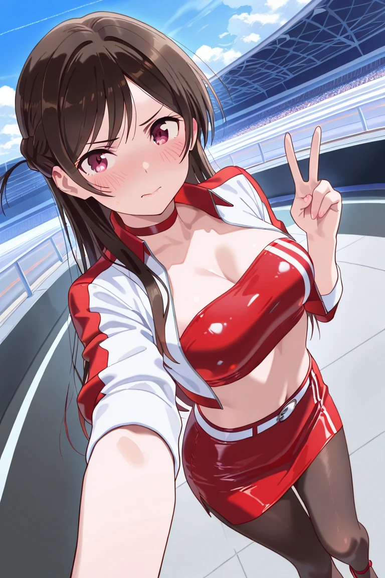 realistic backward facing face、master piece,hyper quality, Hyper Detailed,Perfect drawing,。.。.。.。.。.。.。.。.。.。.。.。.。.3D,8K Illustration、clearface、high smile、(Big breasts 1.3)、gymnast、She、((She wore a super thin white long sleeve bodysuit、She is wearing skin-tight red bikini pants。.))。. 、skin gloss、(Sweating 1.4)(Versatile sexy poses)、Gymnastics Stadium、The background is a beautiful anime style、beatiful backgrounds、Detailed drawing、Perfect Beautiful Girl、Perfect Photo、emotional、spot light