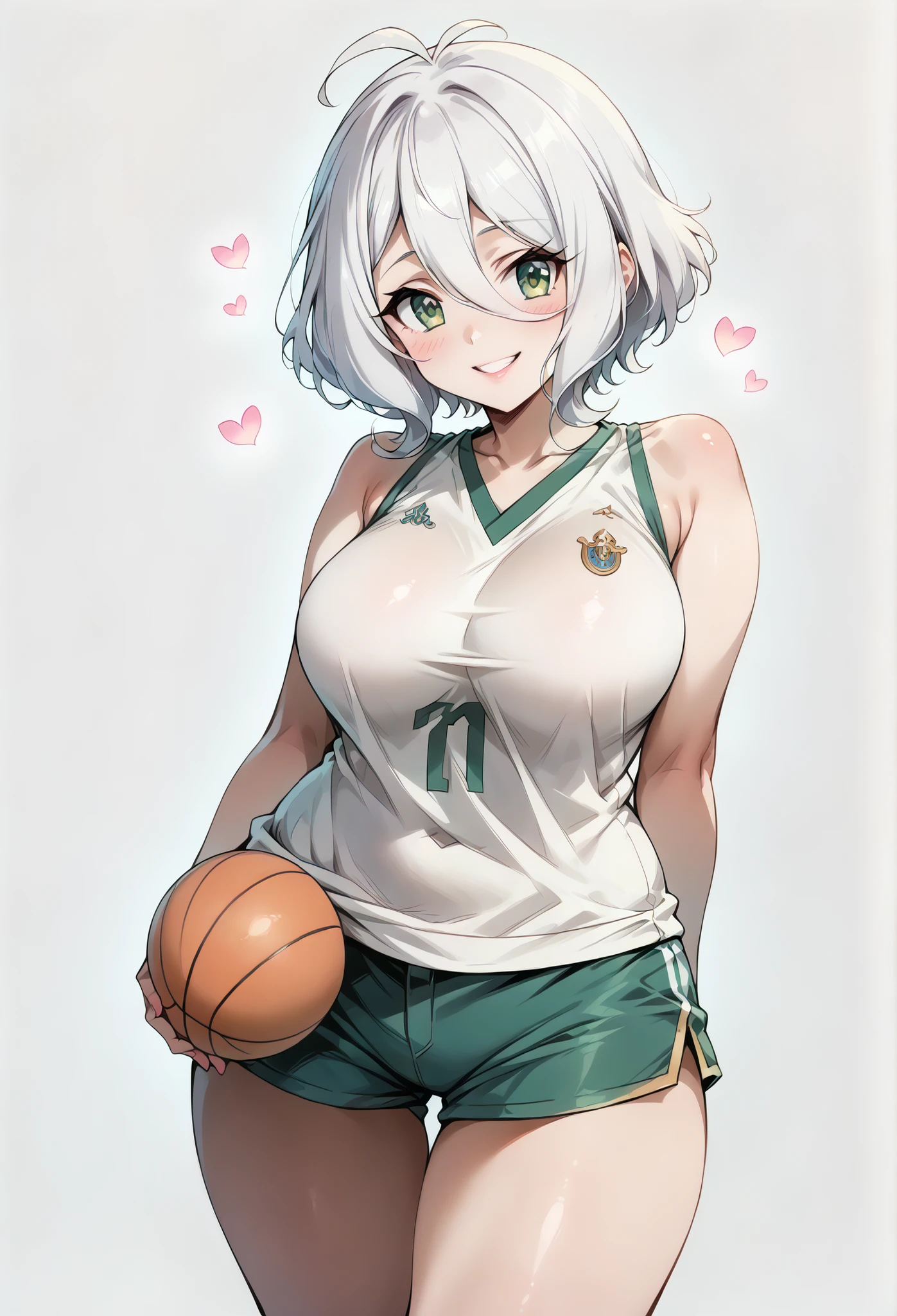 score_9, score_8_up, score_7_up, source_anime, 4K,perfect fingers,(perfect hands, perfect anatomy),prefect lighting, very aesthetic, intricate details,highly detailed background, masterpiece, high quality, best quality, high resolution,
1 girl,solo,Kokoro(Princess Connect, White Hair, large breast,,
wearing ((basketball uniform, basketball jersery, sportswear, jersey, shorts, sleeveless, )) ,,
looking at the spectator, cowboy shot, filed, Arms Behind Back, high thigh individual , (large breasts:0.9),Stand up,fullbody,((White plain background:1.5)) ,smile,((front look:1.5)), (no ball:1.7)), Divine light hidden in petals! Shattered blooms + soft-focus glow—trap an angel in roses’ cruel romance!,