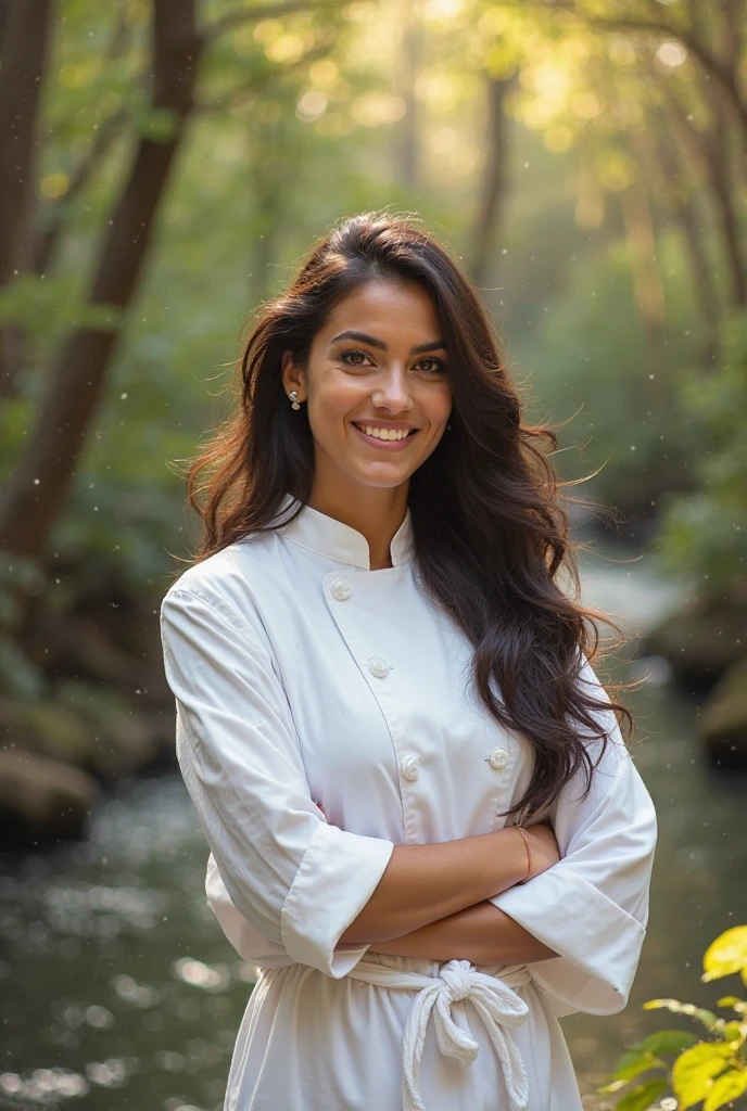 woman in a White apron camisa sin mangas standing in front of a garden, attractive chef, sensual latin woman, king, Photo taken by Martha Cooper, White apron, wearing an apron, electric martina, por Martin Benka, marischa becker, by Gina Pellón, Mattell, Martina Fačková, inspired by Gina Pellón, inspired by Martina Krupičková, powder Scott M. Fisherman