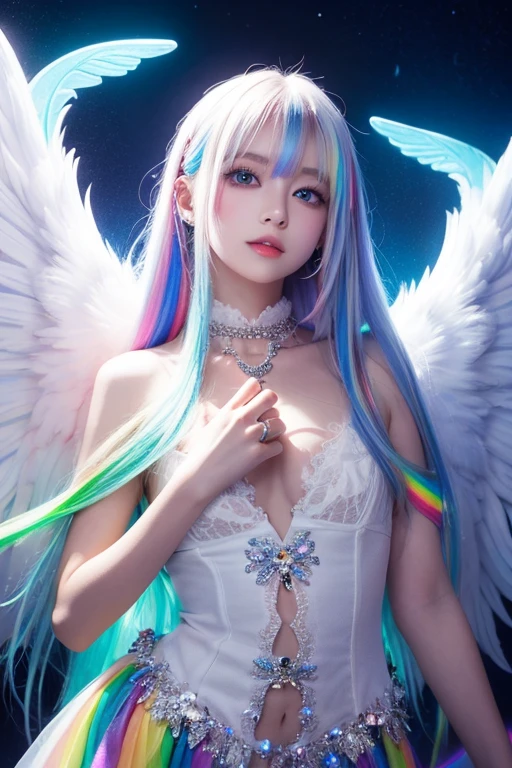 +1 angel ,white wing,colorful hair ,colorful clothing ,Angel Sword