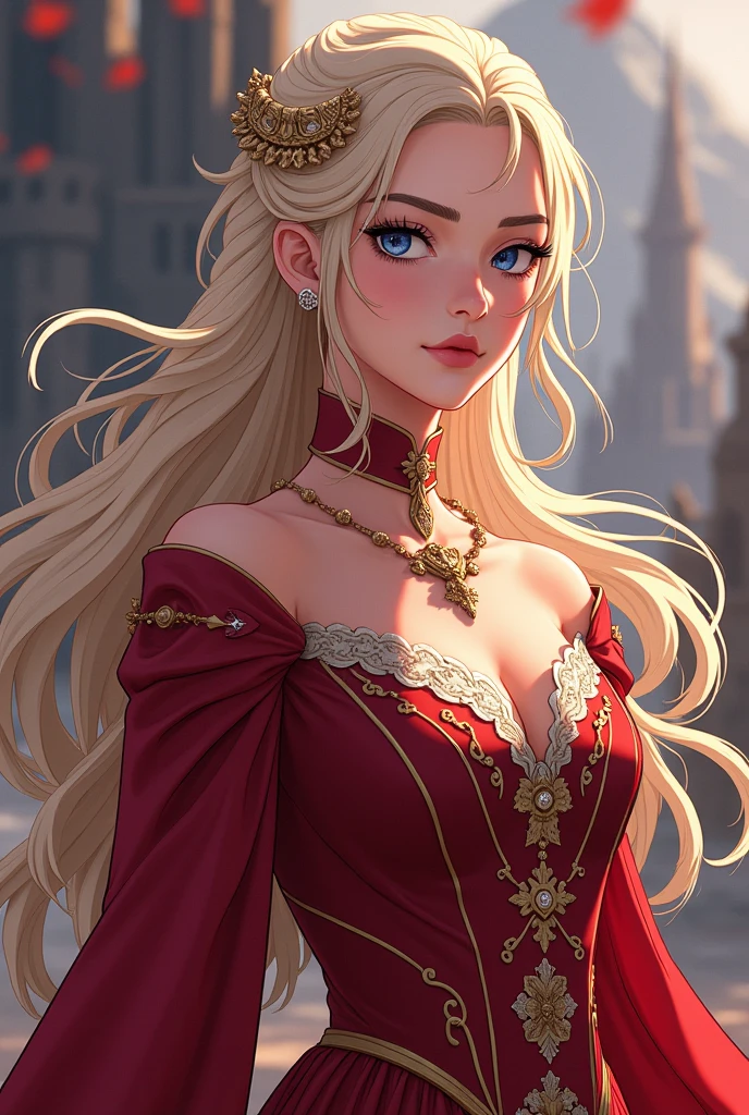 beautiful vampire woman with( big fangs: 1.5). Big breasts. Long blond hair. Dressed in dress of the French royalty of the eighteenth century. Hyper-detailed, very intricate, 8k. Photorealistic --auto --s2