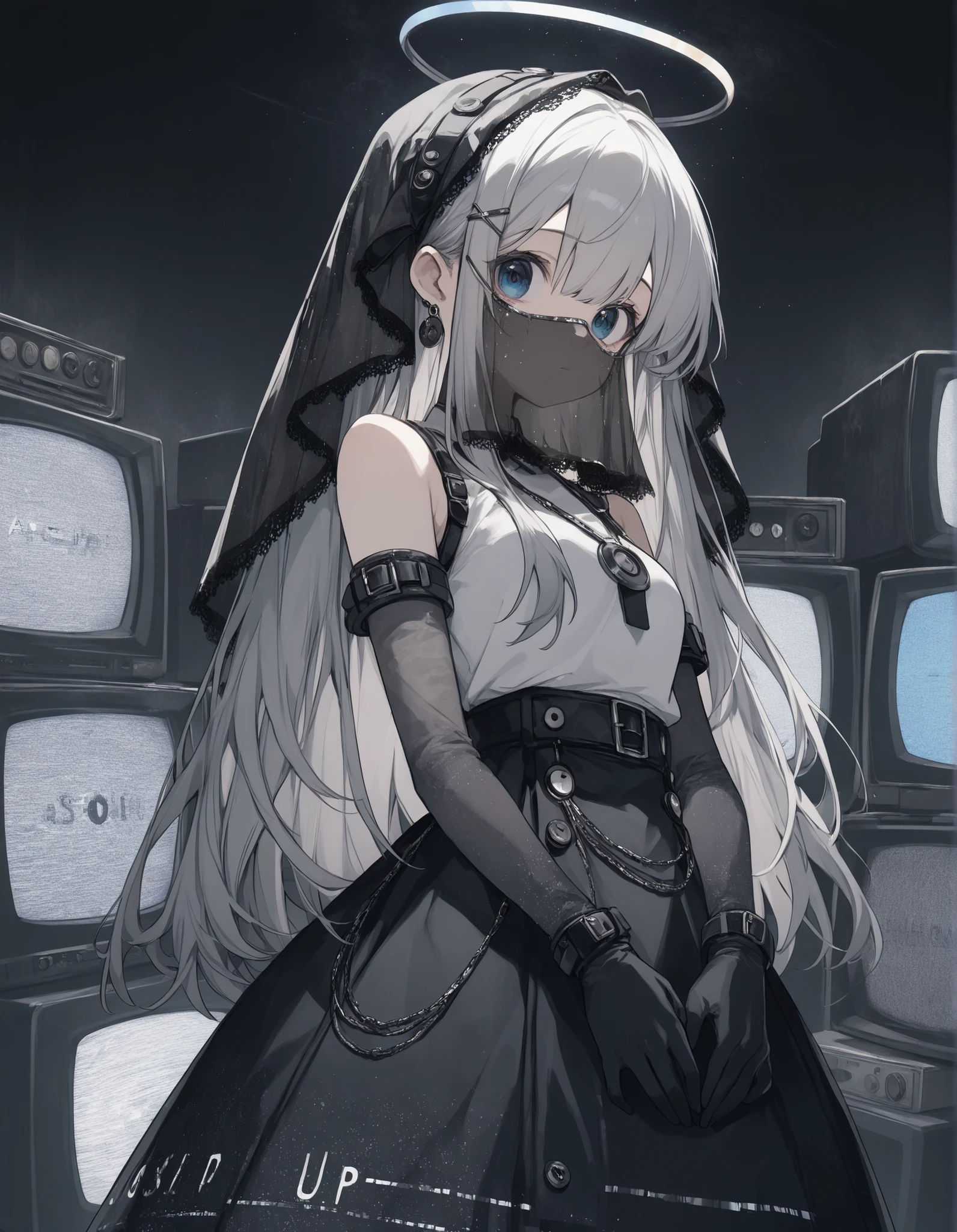 1girl,crt_monitor_head, (static_veil:1.3), vinyl_record_skirt, dial_up_gloves, cathode_ray_glitch
,masterpiece, best quality, newest, highres, absurdres,