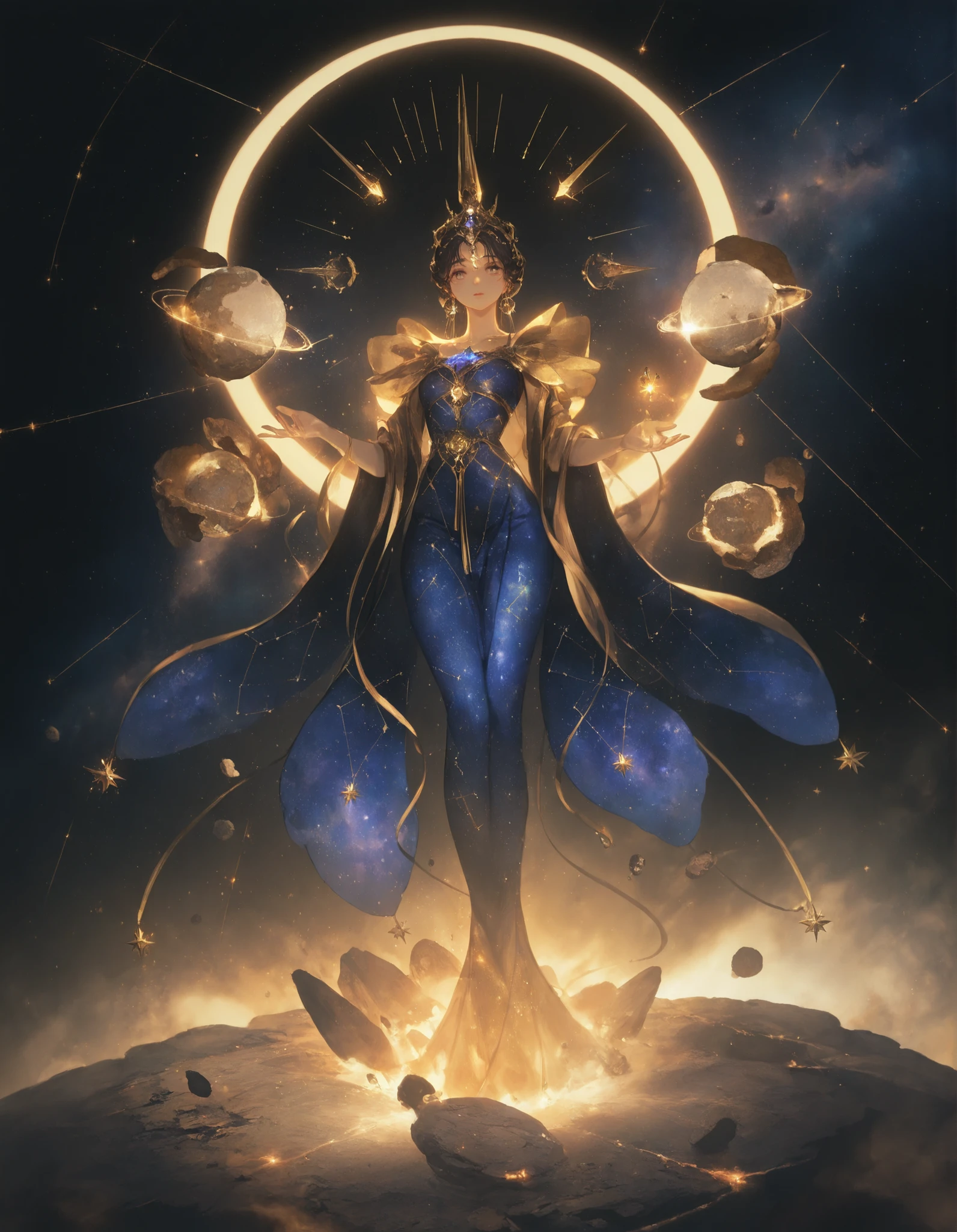 1girl,exo_robe, (stellar_map:1.2), multiple_arms, gemstone_skin, asteroid_throne
,masterpiece, best quality, newest, highres, absurdres,