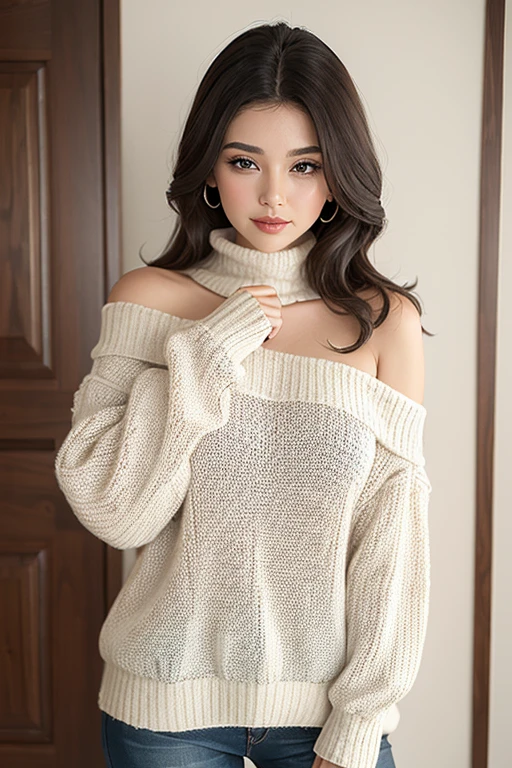 (a closeup:1.4), (RAW Photography:1.2), (Photorealsitic:1.4), (masterpiece:1.3), (top-quality:1.4), dream-like, (A detailed eye), (detailed facial features), (detailed clothes features), Clear skin, (shinny skin), (Slender and beautiful girl), (Beautiful leg lines), one girls, (FULL BODYSHOT), solo, cute little, Happy smiling face, (huge-breasted), beauty breast,bangss, Short Bob, A dark-haired,Black eye, Long Scarf, White wool sweater, off shoulders, a miniskirt, white panties,panties appearing, Snow boots, Panties are visible, obscenit,erotick, pantyshot, upskirt, back shot,