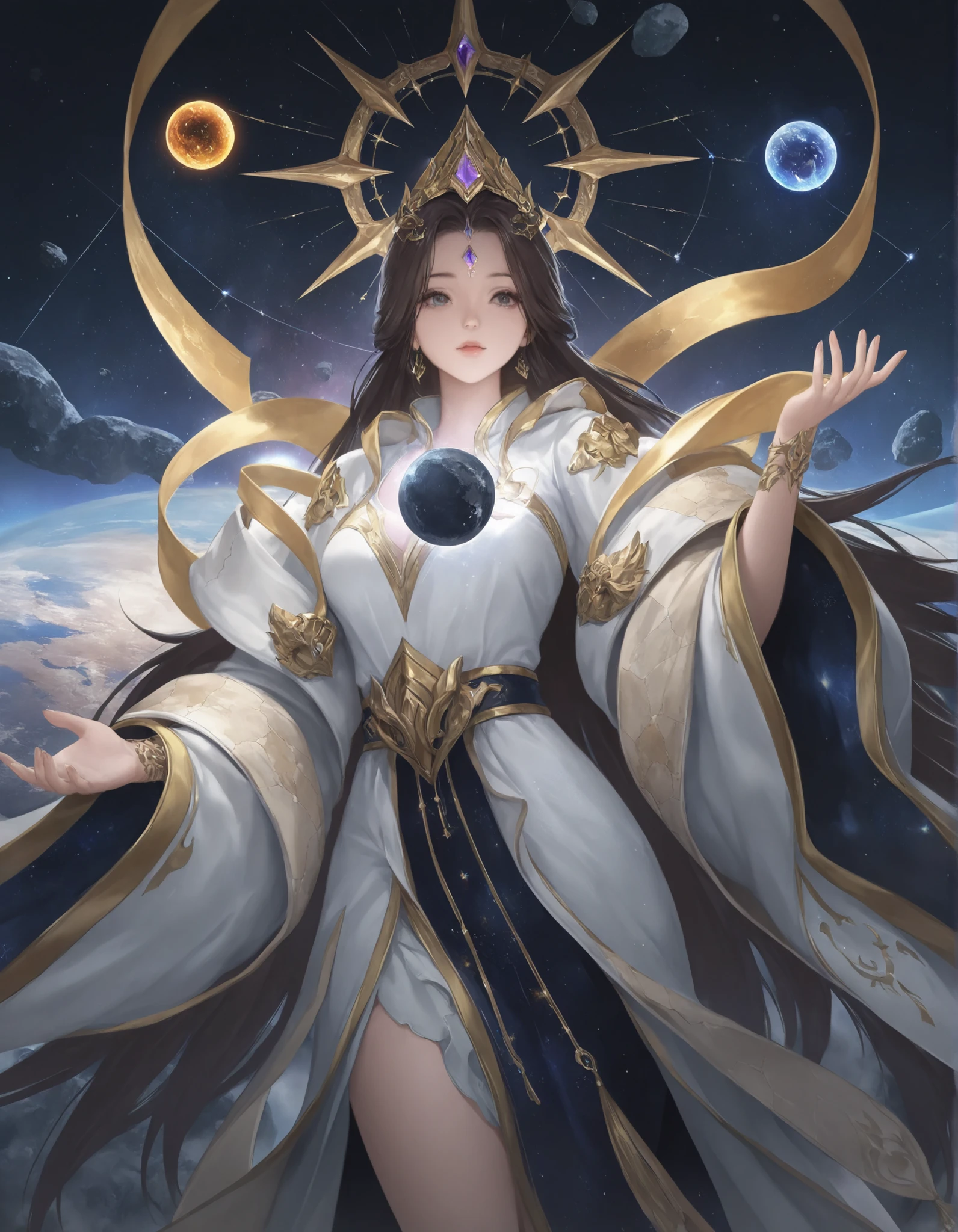 1girl,exo_robe, (stellar_map:1.2), multiple_arms, gemstone_skin, asteroid_throne
,masterpiece, best quality, newest, highres, absurdres,