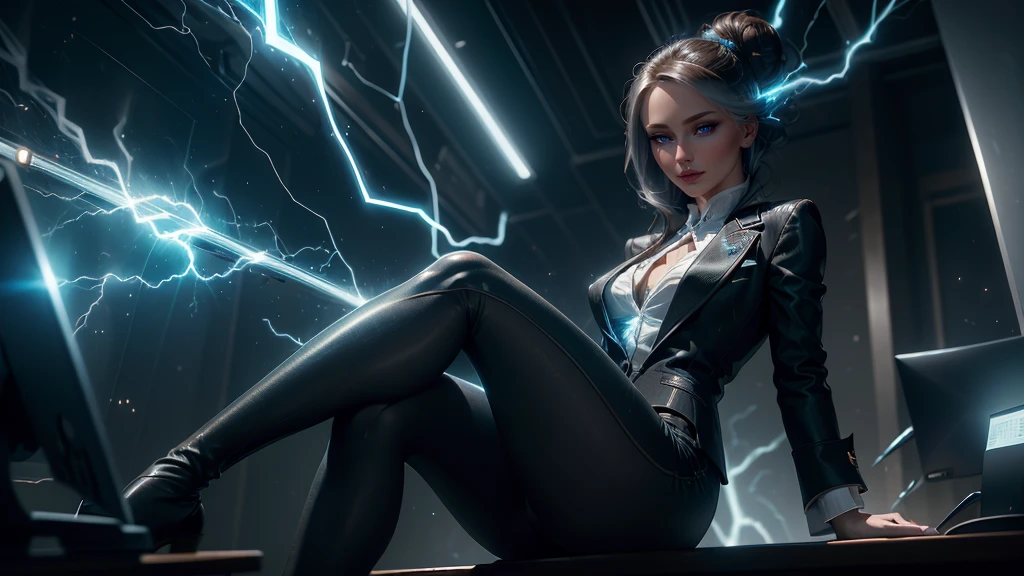 Photo of female scientist in an abandones laboratory, perfect face, flirting to the camera, redhead, cyberpunk dress, (cleavage:1.2), glasses, gloves, cinematic composition, intricate background, retro teslapunkai style , valvepunk, (big valve device:1.4), (lightning bolts:1.4), (blurry:1.2), (close up:1.2), (high quality photo:1.8), atmospheric lighting, hdr, copper <lora:teslapunkai_v20:0.4>
