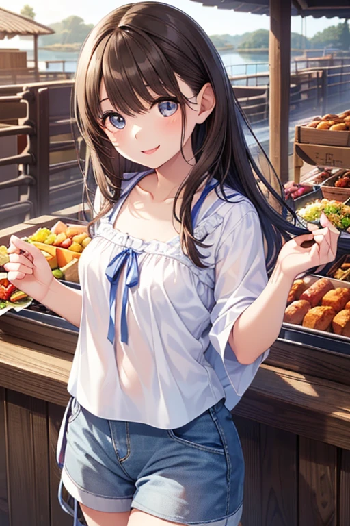 Woman Leaning Forward, loose tee, (down blouse:1.5), Front Map, seen from above, white shorts, Festival, A petite beautiful girl with  wearing a food stall village,,((masterpiece)), ((Best Quality)), (super detailed), ((beautiful eyes)), Japanese woman, (slender:1.3), ((30 years old)), beautiful, (Flat :1.2), ( cheerful smile on the lakeside in the early morning :1.3),,,
、

、Anegasaki Nene, shiny brown long hair, beautiful brown eyes, smiling face, sparkling pupils, (fine grain), , highly detailed face,, (masterpiece:1.2, best quality), ((only1 girl)), (((cowboy shot:1.5))), 