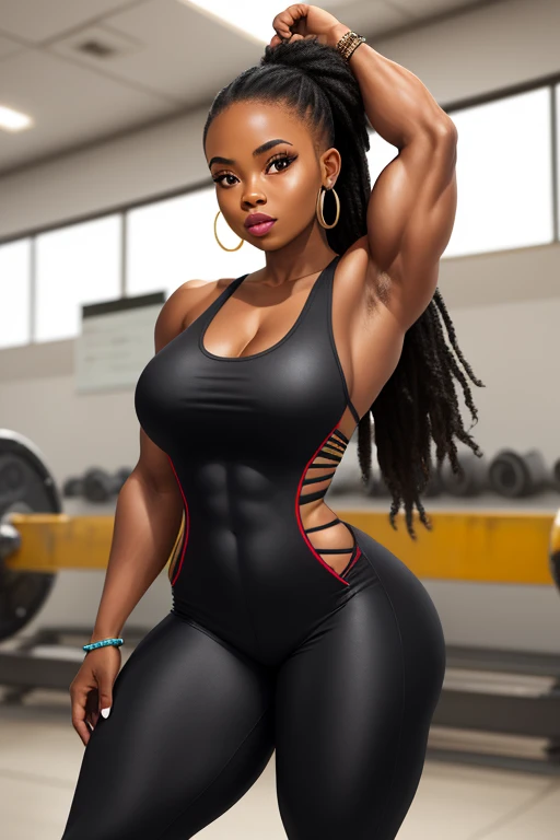 Black woman wearing sexy leotard in gym